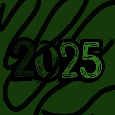 one line scrawled numbers sketch design “2025”