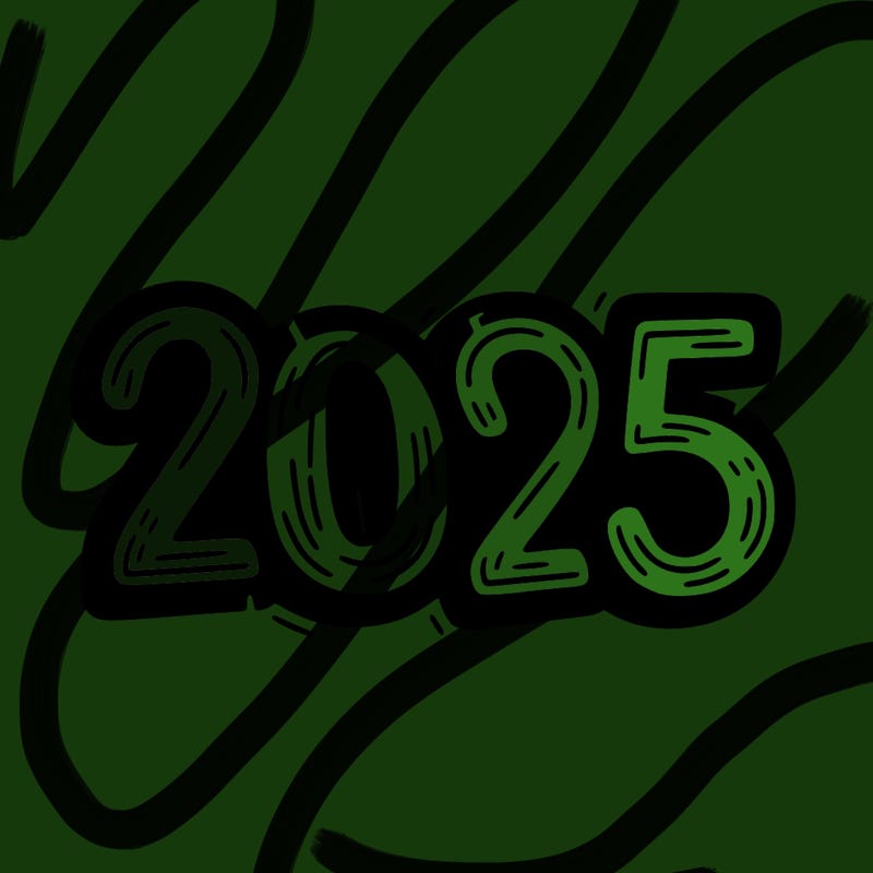 one line scrawled numbers sketch design “2025”