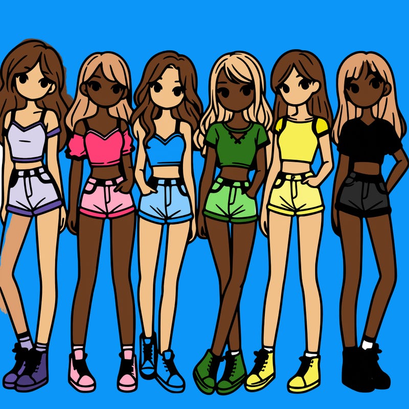a group of girls wearing crop tops and shorts