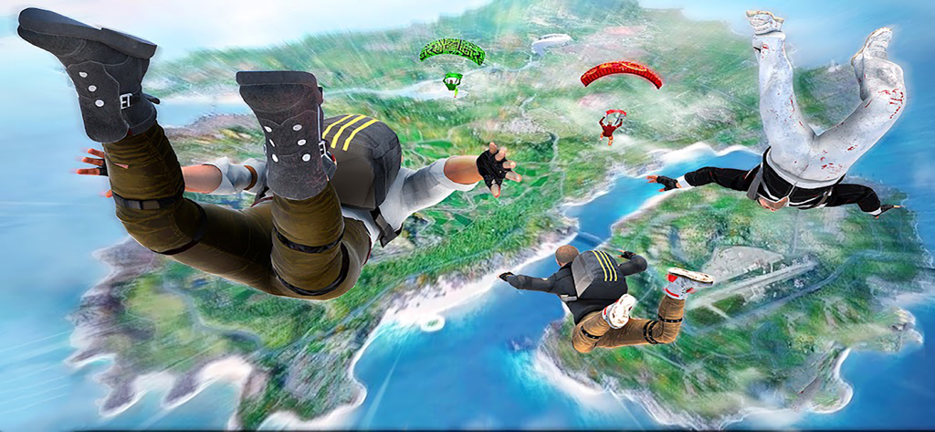 Call of Sniper -Delta Ops 2025 - Players skydiving towards a tropical island battlefield in Call of Sniper Delta Ops 2025