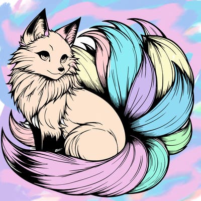 realistic detailed 9 tailed anime fox