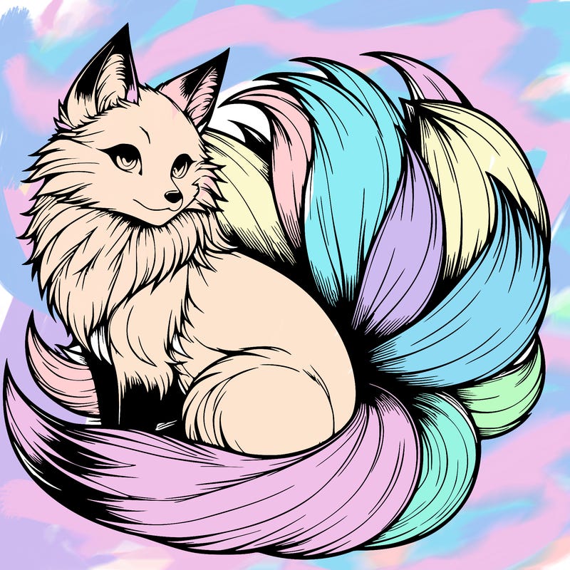 realistic detailed 9 tailed anime fox