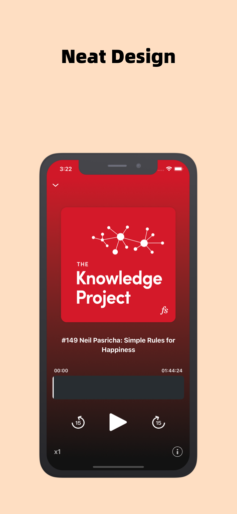 Lightcast - AI Podcast Player - Minimalist interface of Lightcast AI Podcast Player showing a clean playback screen for The Knowledge Project podcast.
