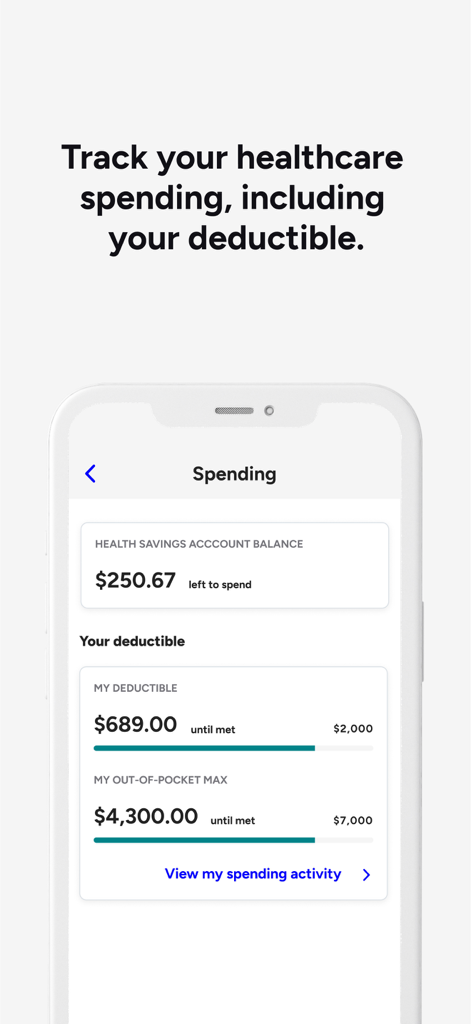 A mobile interface for tracking healthcare spending and deductibles within the Included Health app.