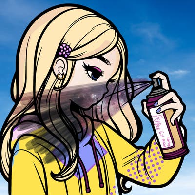 a realistic girl spray painting