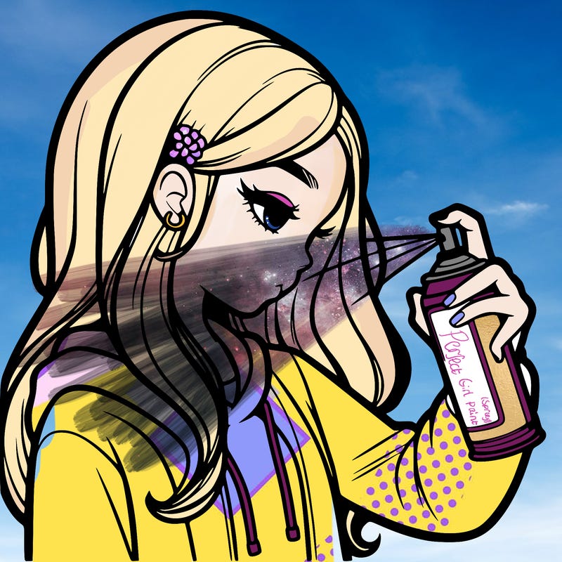 a realistic girl spray painting