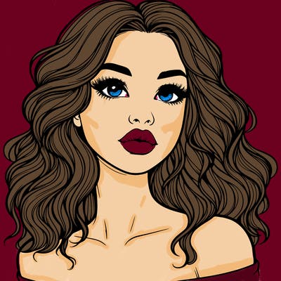 realistic girl with wavy hair and lips