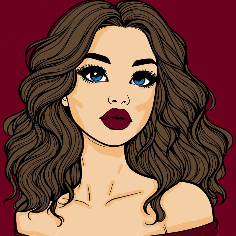 realistic girl with wavy hair and lips
