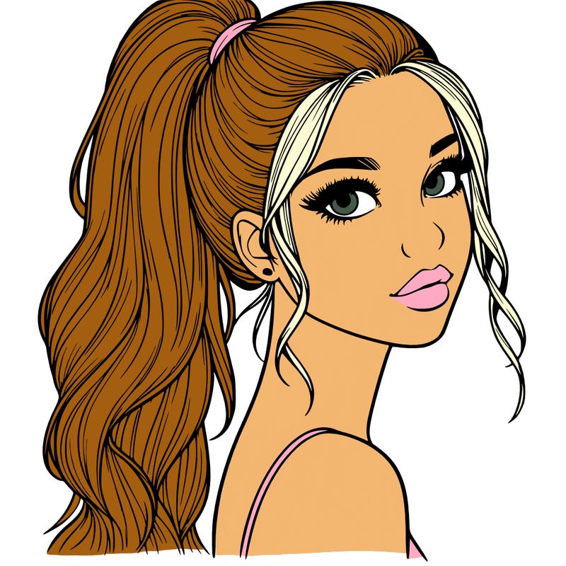 realistic pretty girl with high pony tail