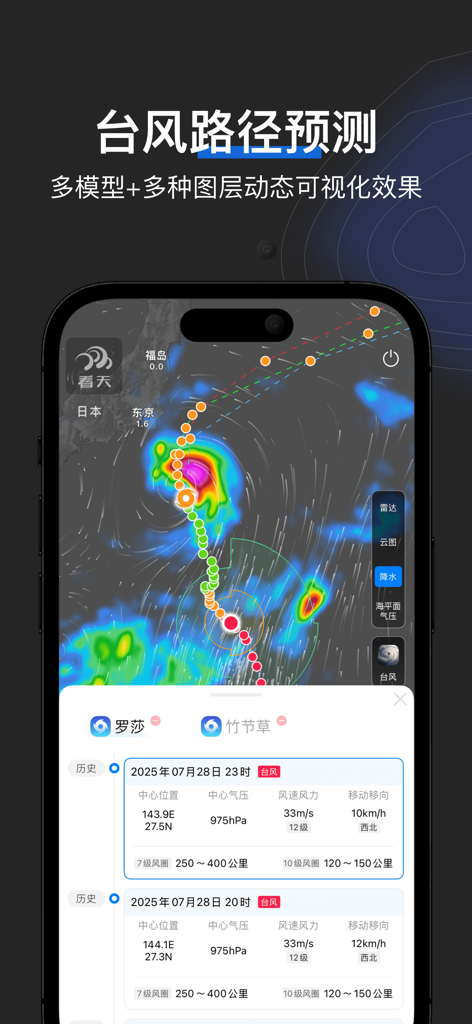 Vorhersage von Taifunbahnen und meteorologische Daten in der Kantian-Wetter-App
