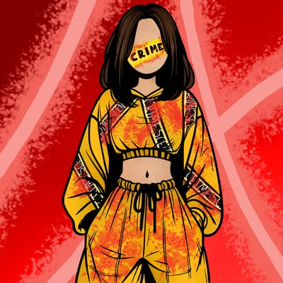 realistic girl faceless with baggy pants and a crop top