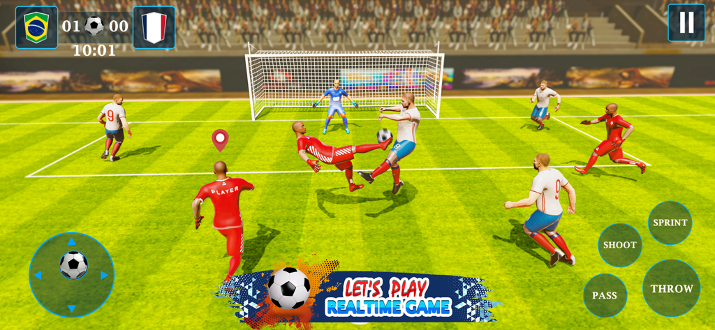 Un jugador realiza una chilena en la aplicación móvil Juegos de Fútbol 22.