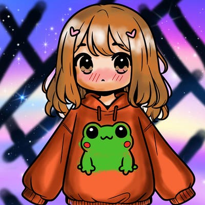 girl wearing frogging sweatshirt