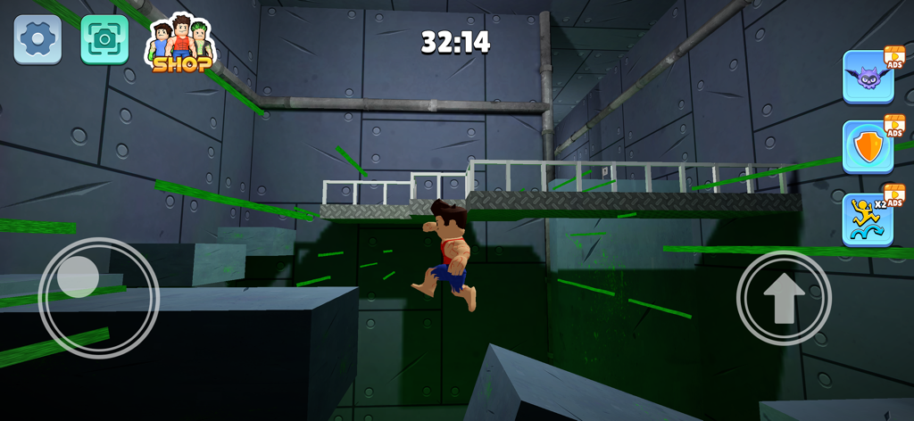 Monster Life: Lab Challenge - Character jumping between platforms in a laboratory obstacle course