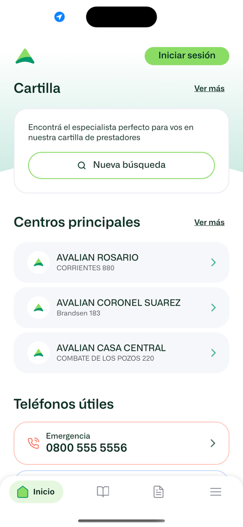 Avalian - Avalian app interface showing medical provider directory search and emergency contact information