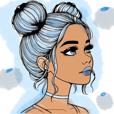 realistic girl with buns on the top of her head