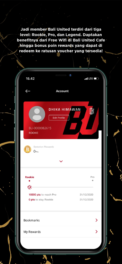 Bali United - Digital membership card and reward points dashboard in the Bali United app