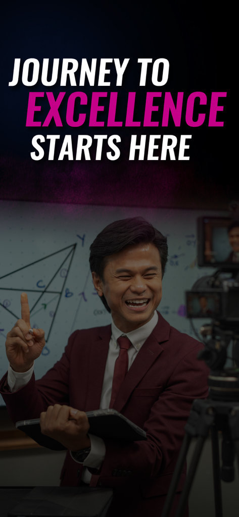 A smiling male tutor teaching a geometry lesson on camera for the MCPLUS app