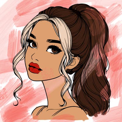 realistic girl with a ponytail on her hair and lips