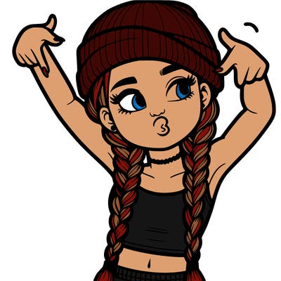 realistic teenage girl with braids and a beanie and crop top doing 🫶🏼