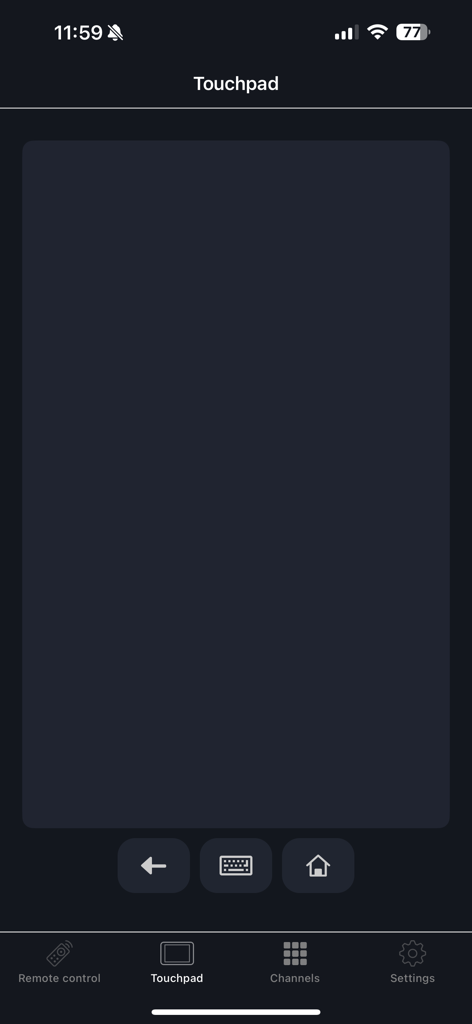 Interface de l'application Rokie montrant un grand pavé tactile pour la navigation Roku