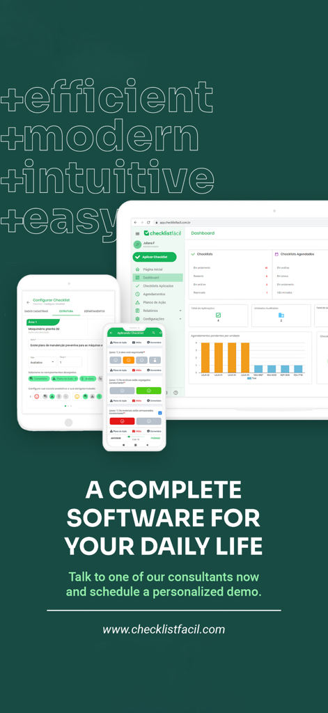 Checklist Facil operational management software displayed on a smartphone and tablet showcasing efficiency and ease of use