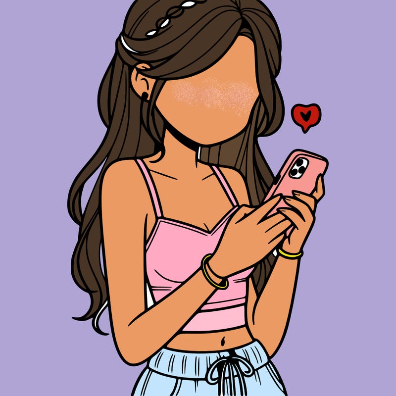 girl with crop top texting on her phone