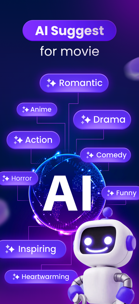 Screen showing AI movie recommendations by genre in the Roly TV remote app