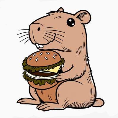 capybara wearing a burger