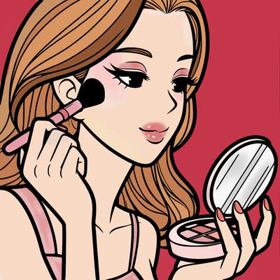 little girl putting on makeup