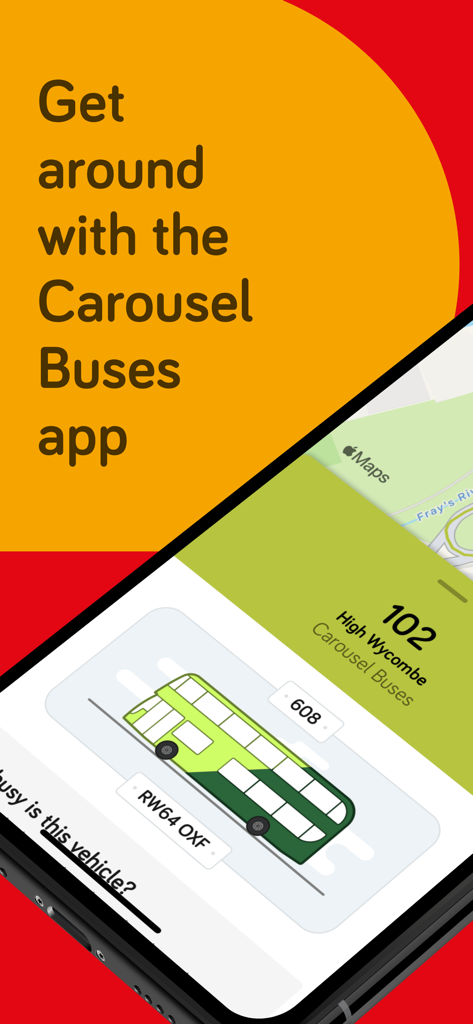 Carousel: High Wycombe buses - Carousel Buses mobile app displaying route 102 bus information for High Wycombe