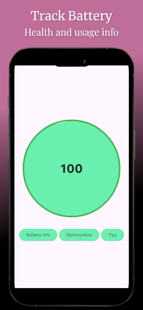 AccuBattery - Battery Info - Pantalla principal de la aplicación AccuBattery que muestra el porcentaje de la batería y los botones de navegación para optimización e información