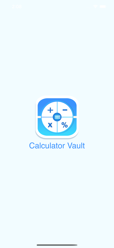 Calculator Vaultアプリのスプラッシュスクリーン。アイコンとアプリのタイトルが表示されています。