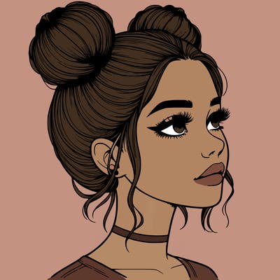 realistic girl with buns on the top of her head