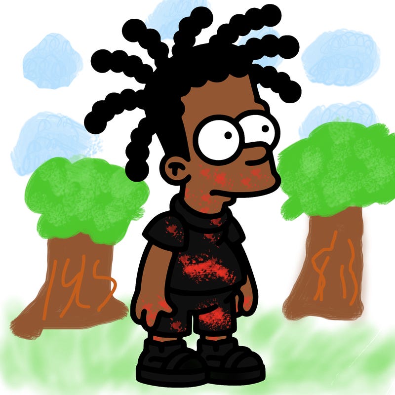 a boy with dreads as a simpson