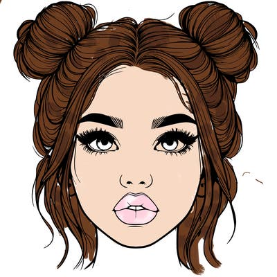 realistic girl with two buns on her hair and lips