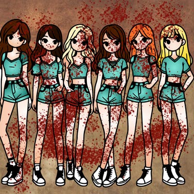 a group of girls wearing crop tops and shorts