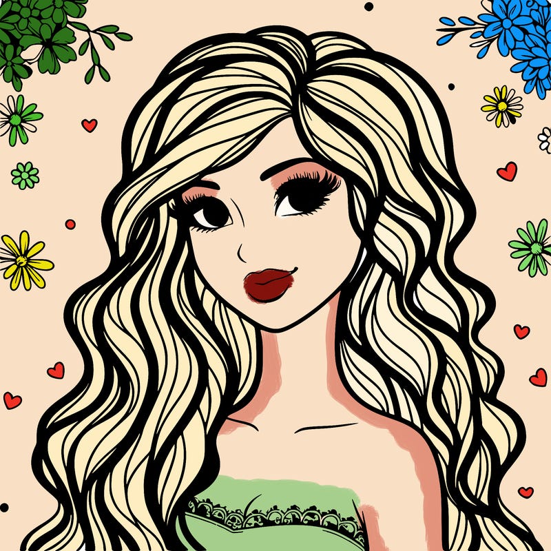 pretty woman with long wavy hair