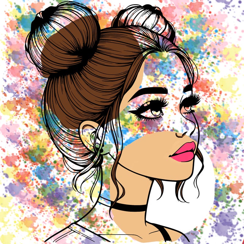 realistic girl with buns on the top of her head