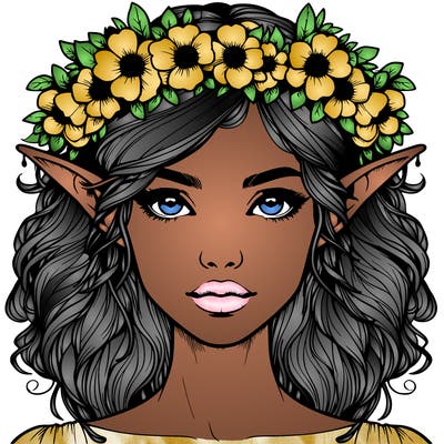 realistic female elf with flower crown