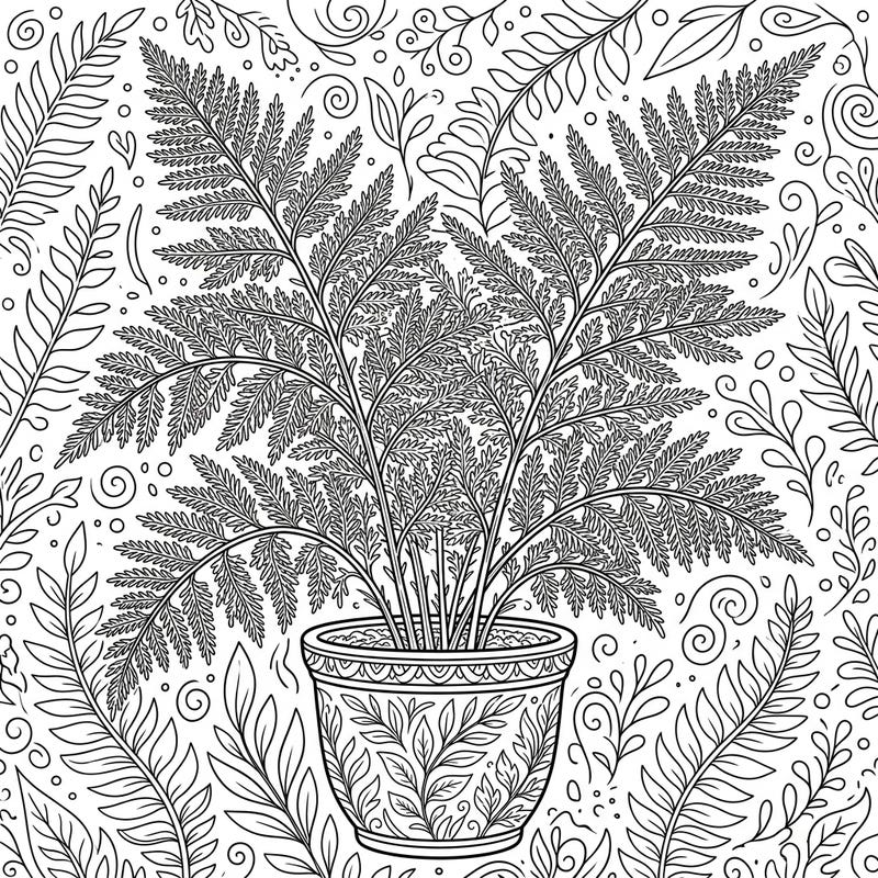 Discover the delicate beauty of an asparagus fern in this captivating coloring page, meticulously designed for adults. Its intricate feathery foliage and surrounding decorative patterns offer a delightful and calming artistic challenge.