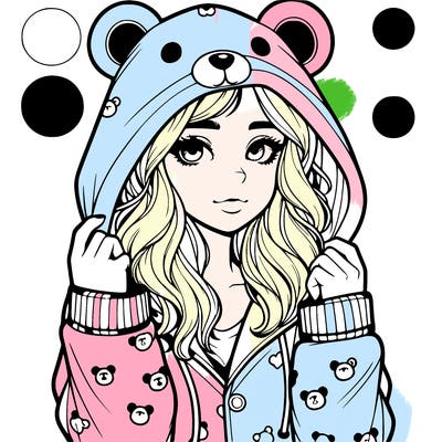 realistic girl in a animal pjs hoodie