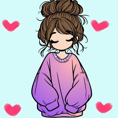 girl with baggy sweatshirt and messy bun
