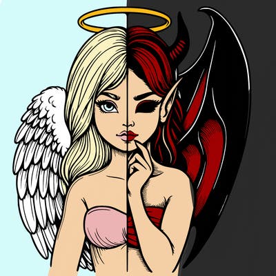 realistic angel half demon