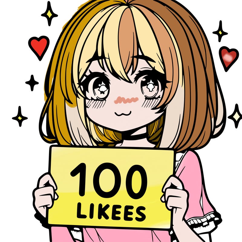 anima girl holding a 100 likes sign in her hand