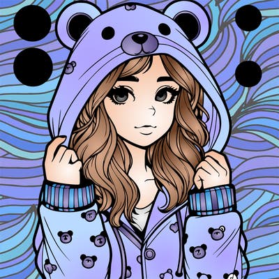 realistic girl in a animal pjs hoodie