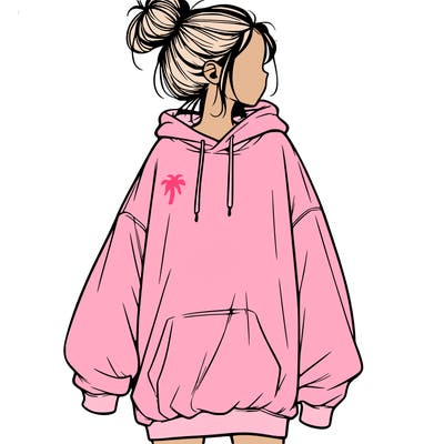 realistic girl with a oversized sweatshirt on and a bun