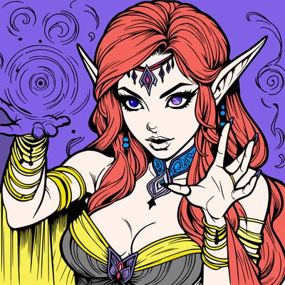 realistic scary beautiful elf sorceress casting spell