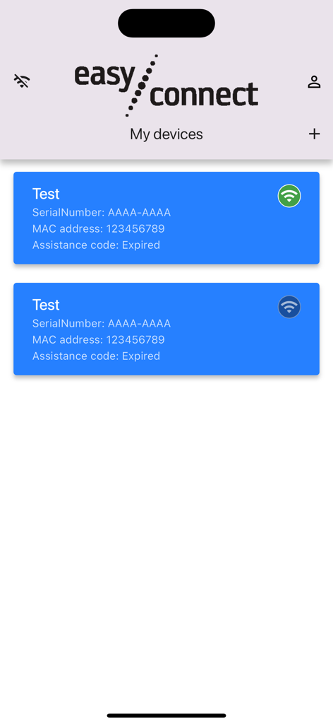Easy Connect by MCZ - Easy Connect by MCZ app My Devices screen displaying connected heating units
