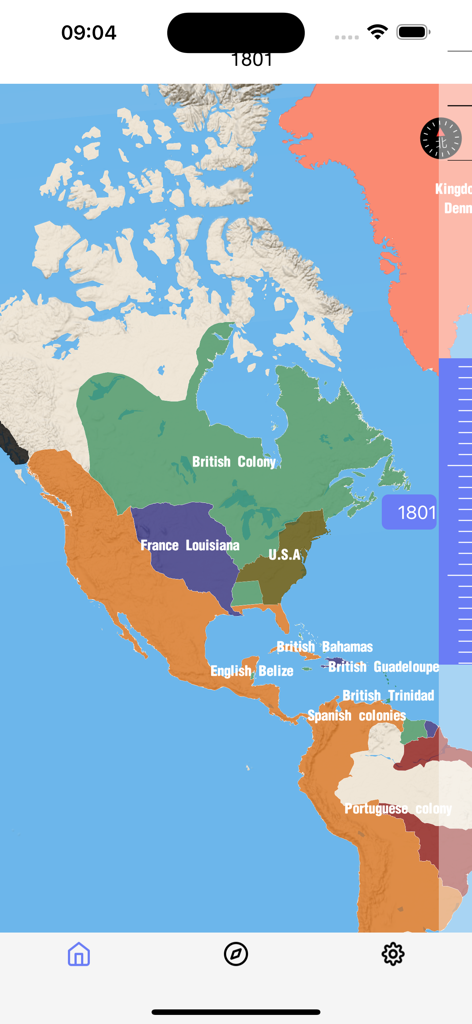 A historical map of the Americas in 1801 showing colonial territories and the early United States.